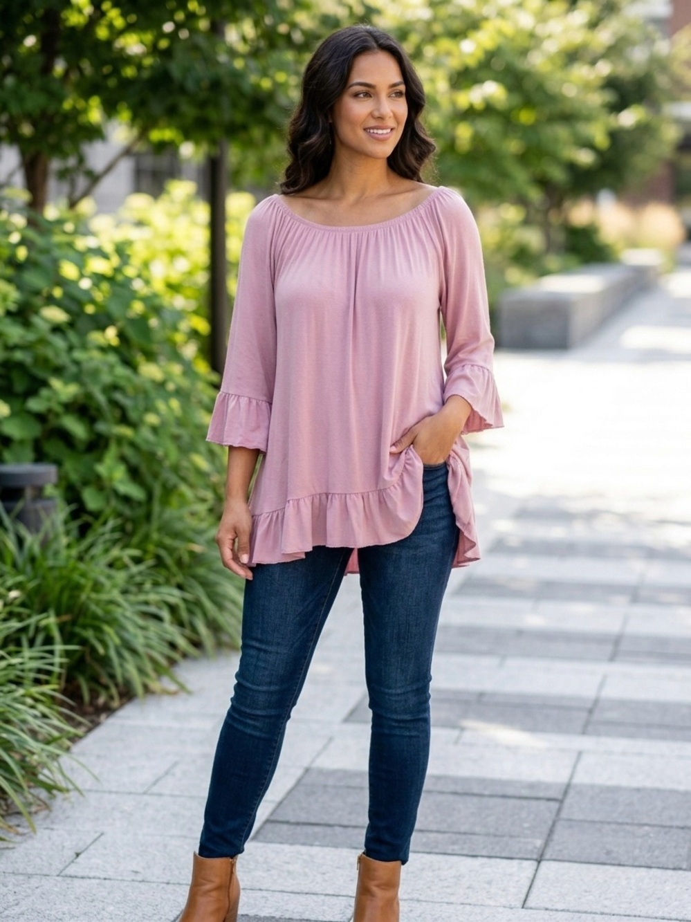 Cloud Chaser Mauve Pink Off-Shoulder Ruffle Top